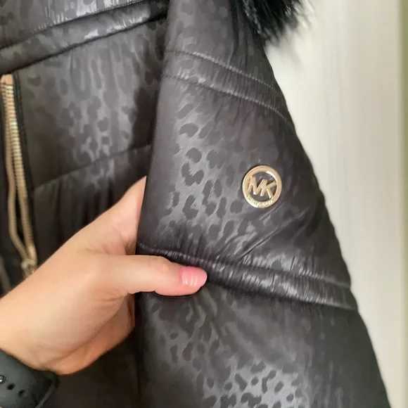 Michael Kors Hooded Quilted Mixed Faux Fur Trim Jacket Coat Plus 2X Black - Picture 4 of 7